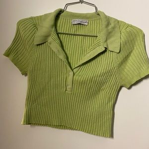 Lime Green Ribbed Cropped Polo Top